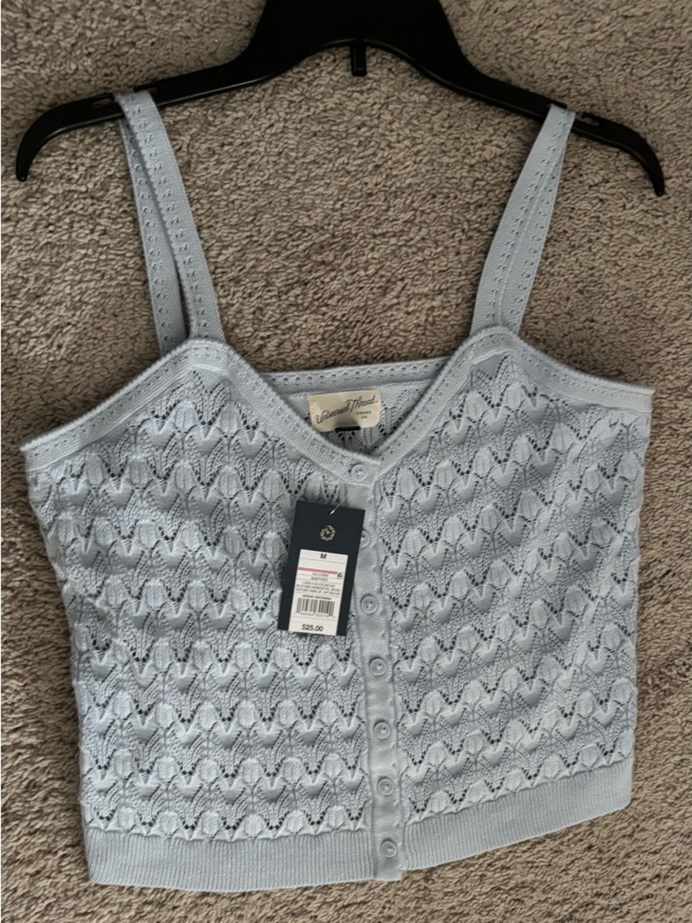 NWT Ladies Sky Blue crochet trendy tank Sz M